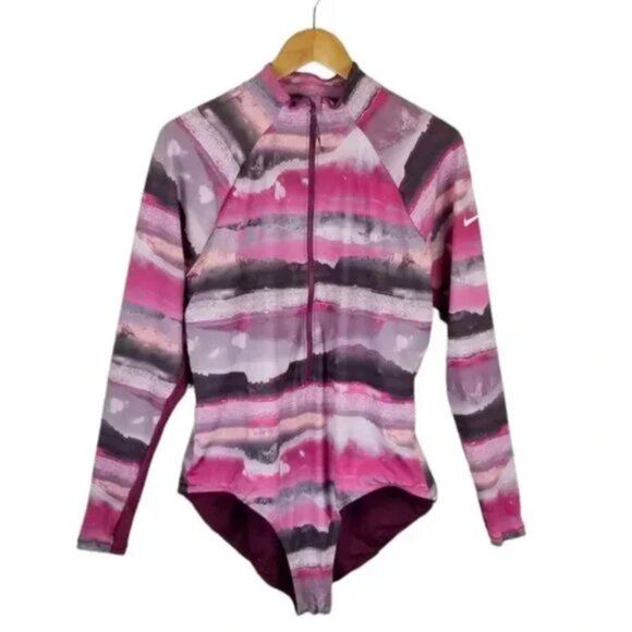 Nike Swim Adventure Long Sleeve One Piece Pink Sangria Women's Large - Picture 4 of 9